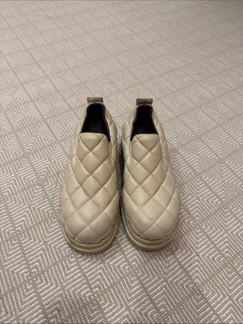 Bottega Veneta Quilted Leather Slip-On Sneakers in Beige
